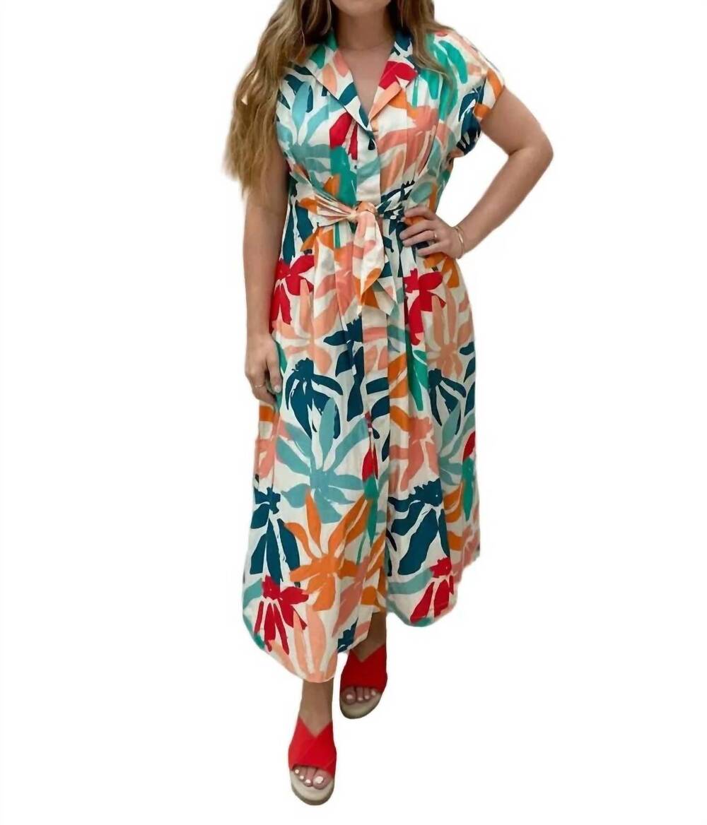 NEW APNY tie front dress in hot coral multi